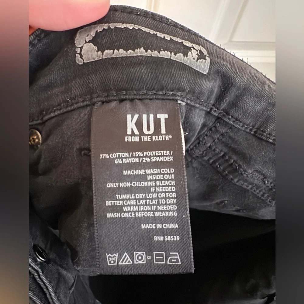 Kut from Kloth Skinny Straight Stretch Cuffed Black Denim Jeans Women’s Size 10 - Picture 8 of 9